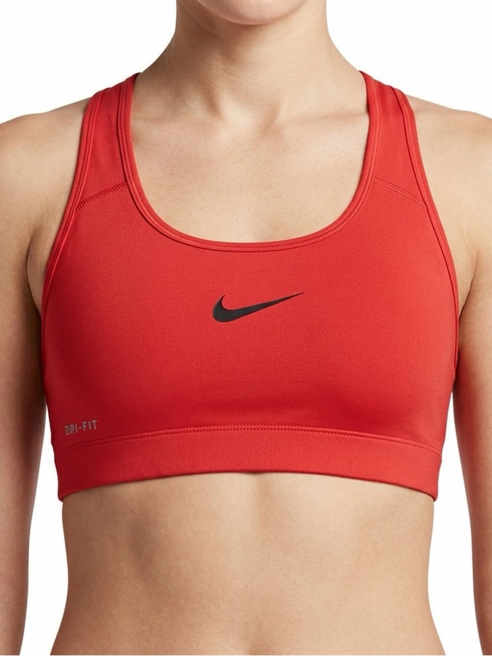 Nike Dri-FIT Sports Bra Womens Small Red Black Swoosh Racerback Athletic